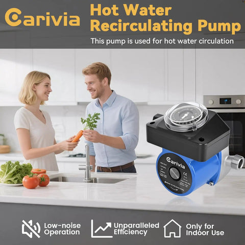 Hot Water Recirculating Pump Kit with Timer for Tank Water Heaters, 110V Electric Circulator shown in a kitchen with happy users.