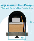 Large Steel Post Mount Mailbox In Black With Brushed Nickel Finish open view showing internal capacity with packages inside