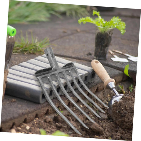 High-Performance Steel Soil Loosening Fork With Four-Tooth Design for deep soil aeration and easy mount handle, in garden