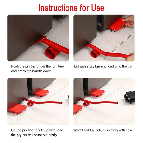 Instructions for use: Brick Solid Heavy Duty Machinery Mover Dolly Featuring Silent Rubber Omnidirectional Casters.