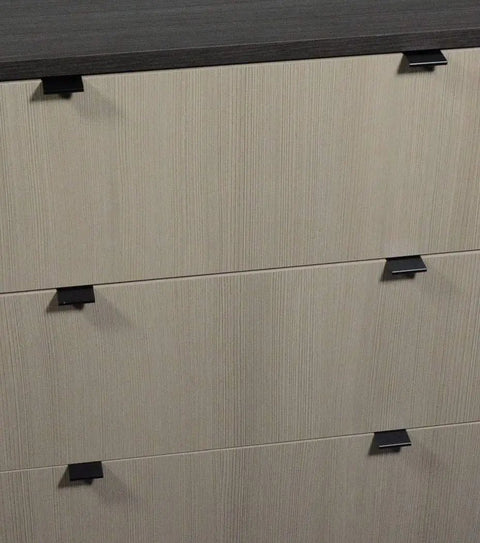 Back Mount Finger Edge Pull Handle 1.5 Inch Aluminum Matte Black Lightweight Cabinet And Drawer Pulls on light wood cabinet