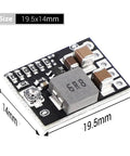 Close-up view of Five Pack Mini DC Buck Converter Set 4.5 to 20V Input to 5V Output With Adjustable 1 to 16V Or Fixed 5V 9V 12V 3A 10W Step Down Regulator Board showing size dimensions.