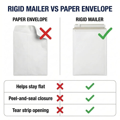 Rigid Cardboard Mailers 12x15 Inches 100 Pack Stay Flat Self Sealing Mailer Envelopes For Photos Artwork And Certificates Built Tough Protective Packaging compared to paper envelope