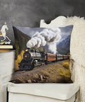 Comfy Steam Locomotive Train Throw Pillow Cover Plush Boho Farmhouse Cushion Case 18x18 Inch Square Pillow For Couch Sofa Bed Living Room Decor And Comfy Accent with steam train imagery.
