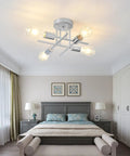 Bedroom with Chrome Semi Flush Mount 4-Light Sputnik Ceiling Fixture With E26 Base For Kitchen Dining Room Foyer Bedroom Office Modern Industrial Chandelier Dope For Living Spaces And Bright Everyday Vibes