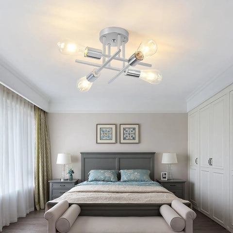 Bedroom with Chrome Semi Flush Mount 4-Light Sputnik Ceiling Fixture With E26 Base For Kitchen Dining Room Foyer Bedroom Office Modern Industrial Chandelier Dope For Living Spaces And Bright Everyday Vibes