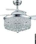 36-Inch Crystal Chandelier Ceiling Fan Fandelier With Retractable Invisible Blades LED Lighting Remote Control 6 Speeds