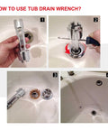 Instructional guide using Tub Drain Remover Wrench Tool For Shower And Bathtub Built Tough Aluminum Dual Ended Fits 1 3 8 Inch And 1 1 2 Inch Drain Shoes PL0030 Easy Removal And Installation