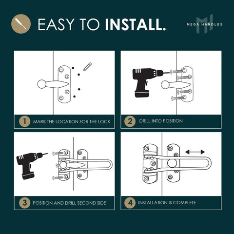 Installation process of Heavy Duty Swing Bar Door Lock For Kids Safety, 4.2 Inch Zinc Alloy Reinforcement Guard, Matte Black Childproof Door Stopper.