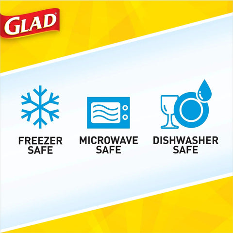 Icons showing freezer, microwave, and dishwasher safe features for Medium Rectangle Food Storage Containers With Lids.
