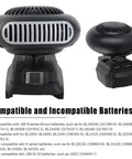 Compact Portable Heater Pumping Out Kickin Warmth Indoors With Dual Temp Settings And 18V Battery Powered, showing battery compatibility details.