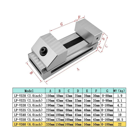 Heavy Duty 6 Inch Moving Cnc Vise Featuring Bombproof Clamping Power Rock Hard Stability Perfect Workbench Essential For Grinding Milling And Secure Lockdowns In Any Garage Or Pro Shop, shown with dimensions.