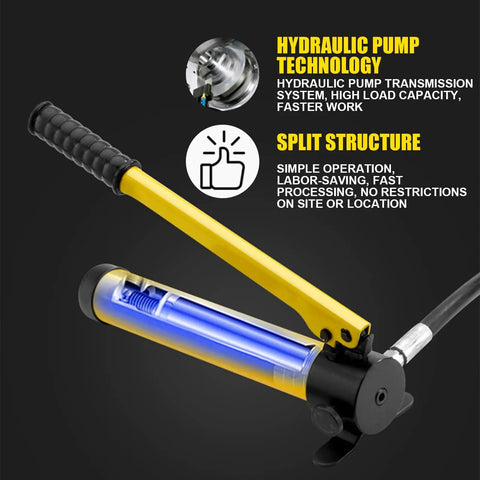 9 Ton Hydraulic Knockout Punch Kit with yellow handle and hydraulic pump