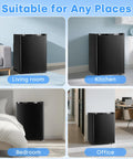 Hella Compact 2.1 Cubic Foot Upright Mini Freezer With Seven Adjustable Temperature Settings And Removable Wire Shelves For Sweet Fresh Food Storage In Dorms Or Small Apartments shown in living room, kitchen, bedroom, and office settings.