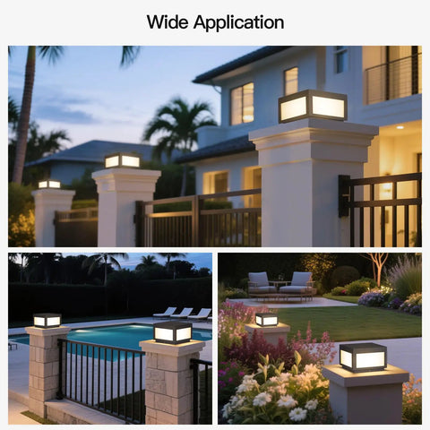 Hardwired Outdoor Post Lights 9.8 Inch Pillar Lamps illuminating entrance and garden with IP54 Aluminum LED Column Lanterns