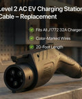 Rock Solid J1772 Level 2 EV Charger Replacement Cable 32 Amp 240 Volt 20 Foot with color-marked wires close-up