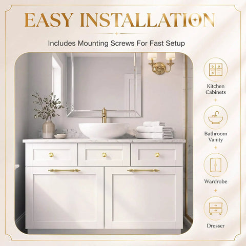 Slick Gold Antique Cabinet Pulls And Knobs 20 Piece Set Featuring European Style Drawer Handles for kitchen cabinets and bathroom vanity.
