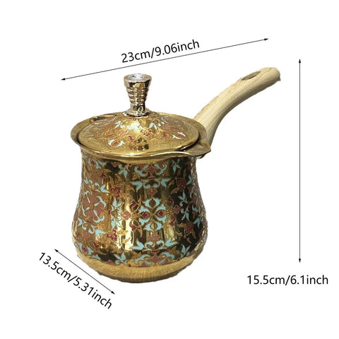 Versatile Milk Warmer And Coffee Pot With Long Handle Teapot Kettle 720ml Rust Resistant Multipurpose Workhorse Pot, ornate design