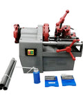 Electric Pipe Threader Machine 110V All In One Threading Cutting And Reaming Tool For Water Gas And Electrical Conduits With Dual Clamping And Self Oiling System Covering Half Inch To Two Inch Workhorse, with steel pipes and dies
