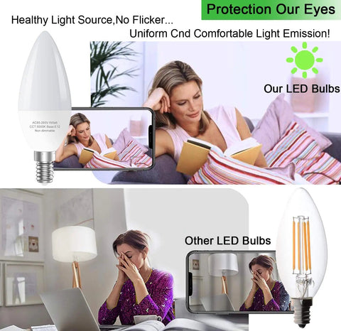 6-Pack E12 LED Candle Light Bulbs 60W Equivalent Non Dimmable Daylight 5000K Type B For Chandeliers And Ceiling Fans No Fuss Install Energy Saving 550 Lumens High CRI Flicker Free Long Lasting Home Decor Lighting