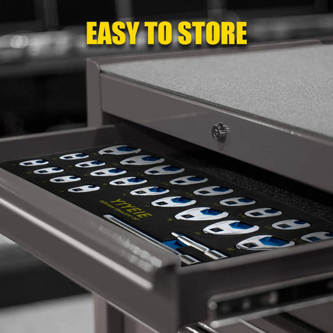 Three Eighths Inch Drive Crowfoot Wrench Set, 24 pcs with EVA foam in drawer