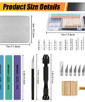 Total Game Changer Kit With Pin Vise And Ten Micro Bits And Hobby Knife And Sanding Sticks And Cleaning Cloth For Crushing Gunpla Miniature And Resin Projects That Look Totally Fresh showing size details of components.