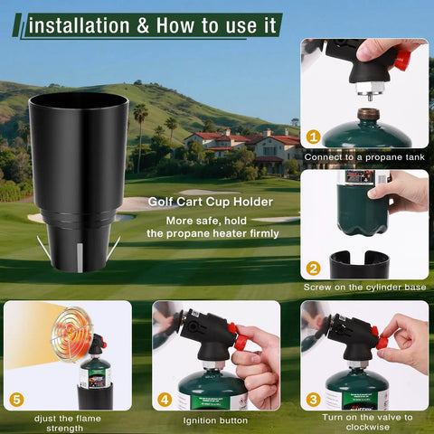 Portable Propane Golf Cart Heater With Cup Holder, 4100 BTU Self Ignition, Cordless Outdoor Golf Cart Accessory installation guide