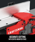 Benchtop Jointer Becomes A Real Workhorse For Woodworking, 22,000 Cuts Per Minute, showing center-mounted fence for accurate cutting.