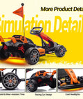Rear view of McLaren Licensed 24V Kids Electric Go Kart With Dual 200W Motors F1 Drift Style Ride On Car, orange color.