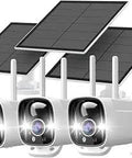 3 Pack Wireless Outdoor Solar Security Cameras With AI Detection, 2K Color Night Vision, IP65 Weatherproof, 15000mAh Battery