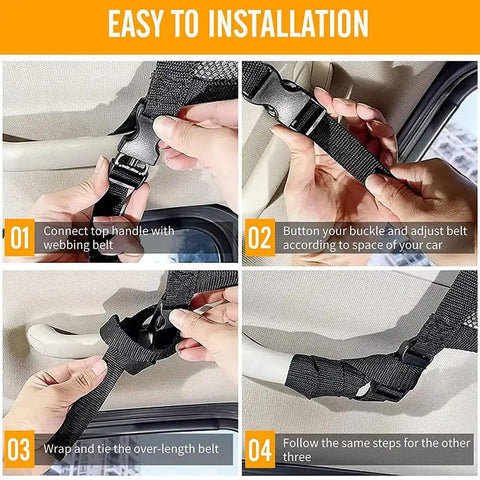 Solid Rig Overhead Cargo Net For Tesla Cybertruck Adjustable Nylon Webbing Straps installation steps with webbing belts
