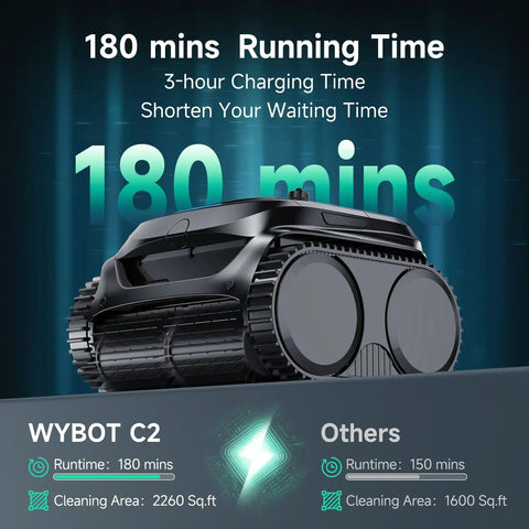 C2 Cordless Robotic Pool Cleaner for Inground Pools with Dual Filtration 180 Minute Run Time, dark black model.