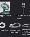 Copper faucet and pop-up drain components for USZWBY Gradient Color Artistic Vessel Sink Bowl-Shaped Tempered Glass Above Counter Bathroom Washing Basin Combo with Waterfall Faucet, Modern Lavatory Bowl, 17.71", Gold.