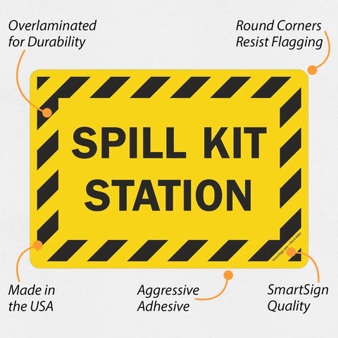 Spill Kit Station Label 10x14 Inch Laminated Vinyl Black On Yellow Durable Outdoor Sticker For Spill Response In Industrial Environments Weatherproof And Graffiti Resistant