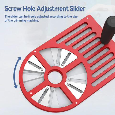 Close-up of screw hole adjustment slider on RoutN Plane Bench Top Router Sled Board Mill for Flat Surfacing and Flattening Boards 24 Inch Capacity Height Adjustable Aluminum Alloy Build Quick To Cut Glued Up Panels.