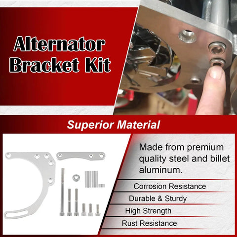 Low Mount Alternator Bracket With Double Hump Heads Adjustable Billet Kit for Small Block Chevy SBC 305 327 350 V8