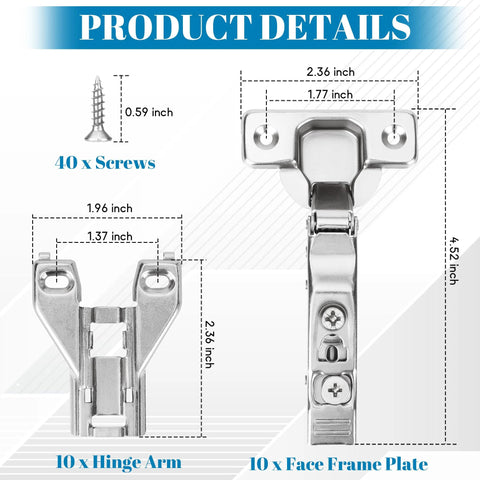 10 Pack Half Inch Overlay Soft Close Cabinet Hinges With 105 Degree 3D Adjustable Clip On Concealed Cupboard Hinges For Kitchen Cabinet Doors Includes Screws