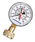 MEASUREMAN water pressure test gauge, front view, brass 3/4-inch hose thread, 0-200 psi, max pressure memory