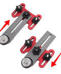 Featherboard for table saws and jigs with narrow rip guide anti kickback bearing, reversible for left or right use, top view