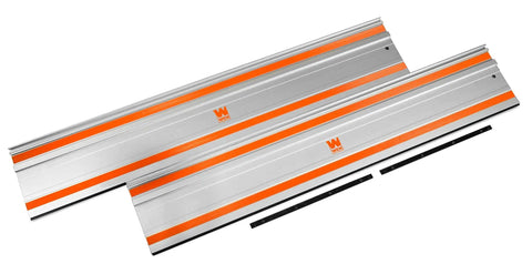 Heavy 7.25 Inch Track Saw With 110 Inch Guide Rail Bundle featuring two aluminum guide rails for precise cuts.