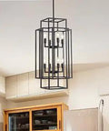 8-Light Black Pendant Light Fixture With Tiered Rustic Geometric Design, Industrial Farmhouse Hanging Chandelier