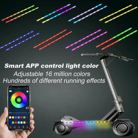 Two Strip LED Light Kit For Bikes Scooters And Skateboards Lit Music Sync Multicolor Changing Lights That Go With Your Ride Wireless USB Powered App Remote Control 360 Degree Music Sync Easy Install Strips