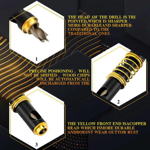 Self Centering Hinge Drill Bit Set 3 Pc With 5mm And One Quarter Inch Hex Shank Bits for precision edge, copper coating, durable design