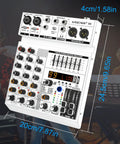 4-Channel Audio Mixer With Bluetooth And 99 DSP Effects, 7-Band EQ, 48V Phantom Power, USB Audio Interface for versatile use.