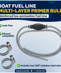 Marine Boat Fuel Line Kit With Primer Bulb For Honda Outboards 3/8 Inch By 6 Foot Heavy-Duty Marine Grade Fuel Line Assembly EPA CARB Approved Includes Brass Tank Connector And Stainless Clamps, showing hose and clamps.