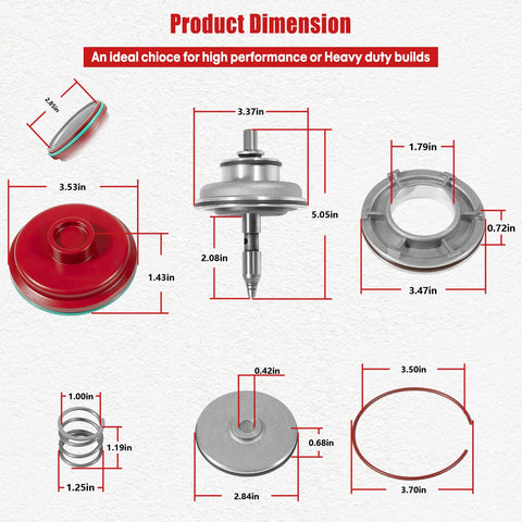 High Performance Servo Piston Assembly Beefed Up Upgrade Kit For GM 700R4 4L60E 4L65E 4L70E Transmissions With Cover Snap Ring And Pin Aluminum Alloy Durability For Heavy Duty Trucks, dimension view
