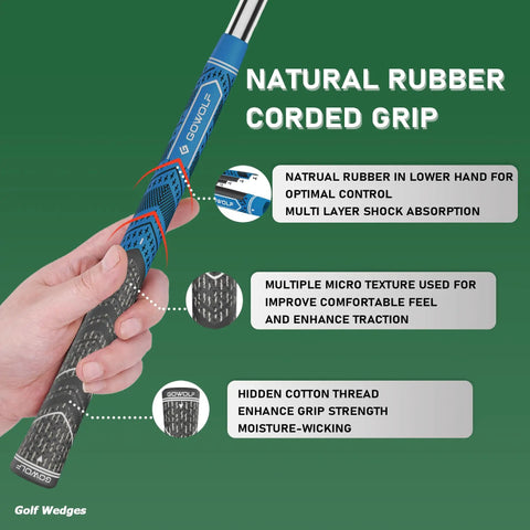 Close-up of golf club with natural rubber corded grip for the 60 Degree Right Hand Golf Wedge Forged Full Face With CNC Milled Spin