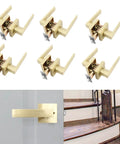 Six Piece Satin Brass Gold Door Handle Set With Passage Levers Without Lock For Interior Doors Built To Last Heavy Duty Levers