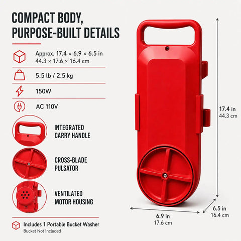Heavy Duty Portable Washing Machine With Five Gallon Bucket Stand Manual Crank Hand Powered Clothes Washer For Pre Wash Station Outdoor Laundry Rig showing compact red design with carry handle.