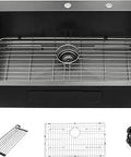 Gunmetal Black Drop In Kitchen Sink 28 Inch X 22 Inch X 10 Inch, 16 Gauge Stainless Steel Topmount with accessories
